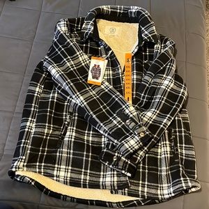 Brand new ladies plush shirt jacket in black plaid
